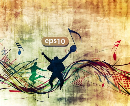 Young and fit people jumping with joy with music note theme. のイラスト素材