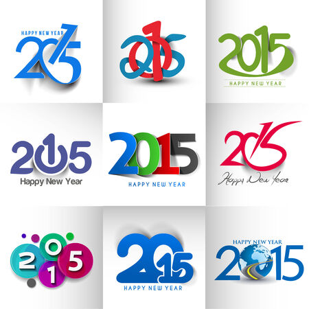 Set of Happy new year 2015 Text Designのイラスト素材