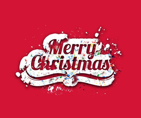 Merry Christmas Lettering, Grunge Red Background.のイラスト素材