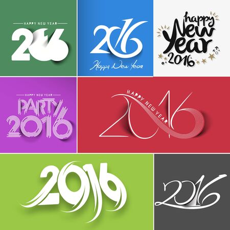 Set of Happy New Year 2016 Text Decorated Designのイラスト素材