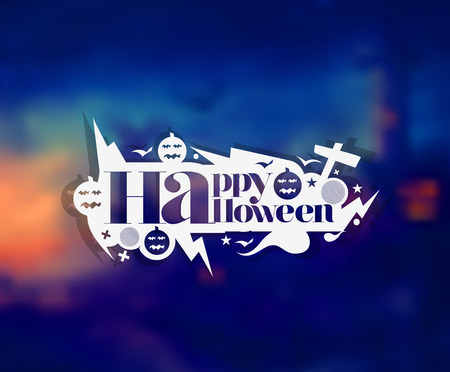 Happy Halloween greeting card Calligraphy - Text design. Halloween banner or poster.のイラスト素材