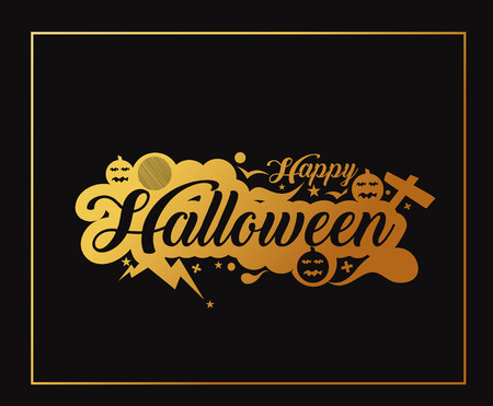 Happy Halloween greeting card Calligraphy - Text design. Halloween banner or poster.のイラスト素材