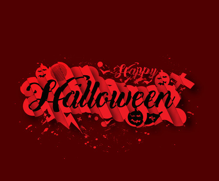 Happy Halloween greeting card Calligraphy - Text design. Halloween banner or poster.のイラスト素材