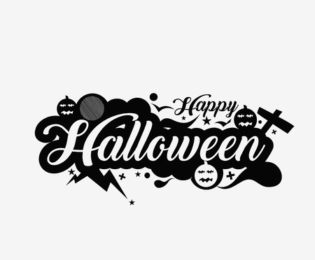 Happy Halloween greeting card Calligraphy - Text design. Halloween banner or poster.のイラスト素材