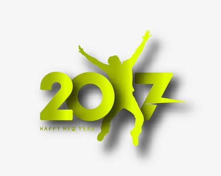 Happy new year 2017 text with jumping men illustration design vector Black backgroundのイラスト素材