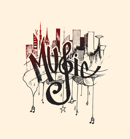 Abstract Background with Colorful Music Notes Textのイラスト素材