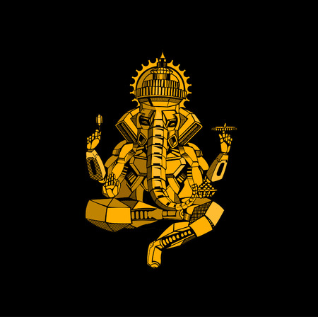 Robot style vector elephant God Ganesha. Illustration of Happy Ganesh Chaturthi.のイラスト素材