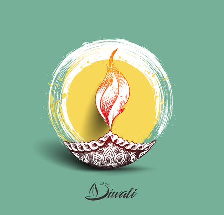 Diwali festival Oil lamp - diya, Hand Drawn Sketch Vector .のイラスト素材