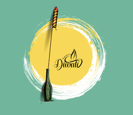 Rocket firecrackers in a pot Happy Diwali - Hand Drawn Sketch, Vector Background.のイラスト素材