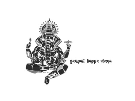 Robot style vector elephant God Ganesha. Illustration of Happy Ganesh Chaturthi.のイラスト素材