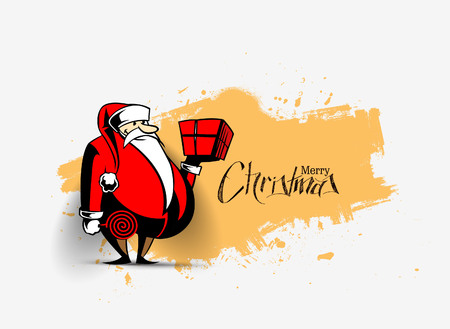 Santa Claus holding a gift box. Merry Christmas, vector illustration.のイラスト素材