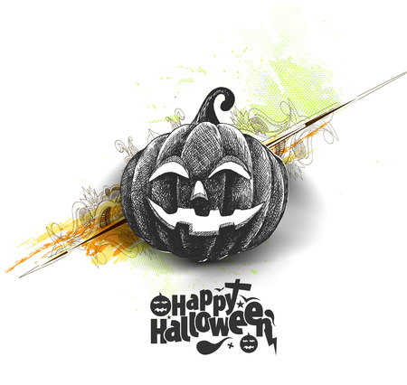 Happy Halloween pumpkin isolated white background, Hand Drawn Sketch Vector illustration.のイラスト素材
