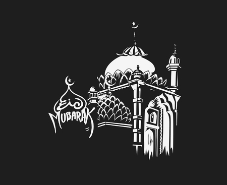 Eid Mubarak celebration with mosque vector illustration.のイラスト素材