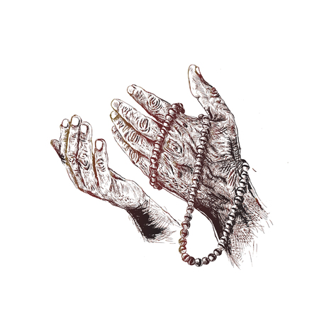 Praying hands with rosaryのイラスト素材
