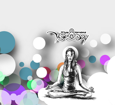 Women practicing yoga pose - 21st june international yoga day, vector illustration.のイラスト素材