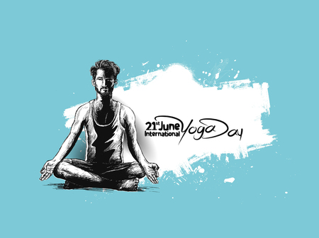 Man practicing yoga pose, 21st june international yoga day, vector illustration.のイラスト素材