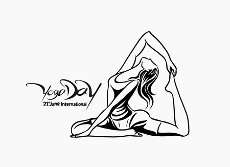 Women practicing yoga pose - 21st june international yoga day, vector illustration.のイラスト素材