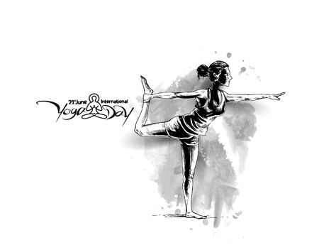 Women practicing yoga pose - 21st june international yoga day, vector illustration.のイラスト素材
