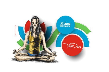 Women practicing yoga pose - 21st june international yoga day, vector illustration.のイラスト素材