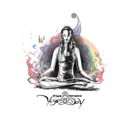 Women practicing yoga pose - 21st june international yoga day, vector illustration.のイラスト素材