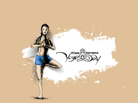 Women practicing yoga pose - 21st june international yoga day, vector illustration.のイラスト素材