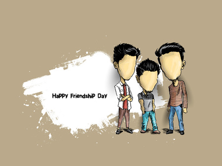 Group of happy friends enjoying Friendship Day. Cartoon Hand Drawn Sketch Vector Background.のイラスト素材