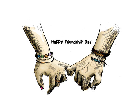 Friendship day with holding promise hand, Hand Drawn Sketch Vector illustration.のイラスト素材
