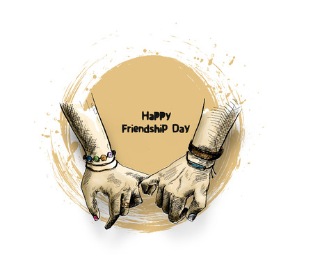 Friendship day with holding promise hand, Hand Drawn Sketch Vector illustration.のイラスト素材