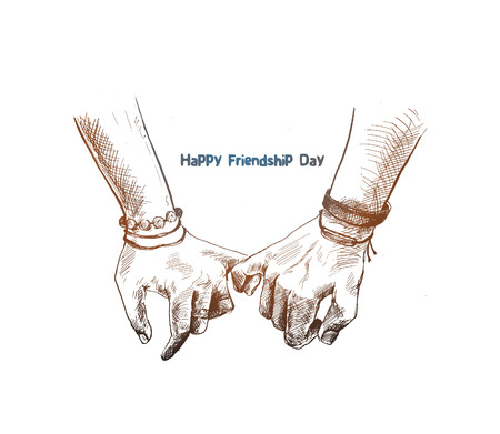 Friendship day with holding promise hand, Hand Drawn Sketch Vector illustration.のイラスト素材