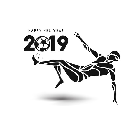 Football player kicks the ball, Hand Drawn silhouette illustration. vector backgroundのイラスト素材