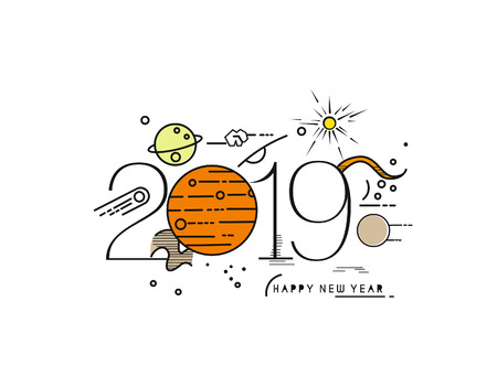 Happy New Year 2019 Text Design Future Patter, Vector illustration.のイラスト素材