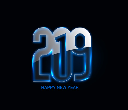 Happy New Year 2019 Glowing Text Design Patter, Vector illustration.のイラスト素材