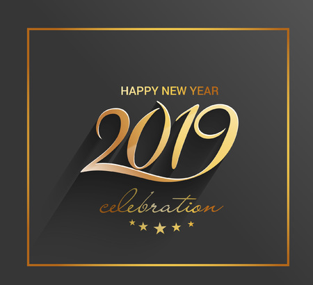 Happy New Year 2019 Golden Text Design  Patter, Vector illustration.のイラスト素材