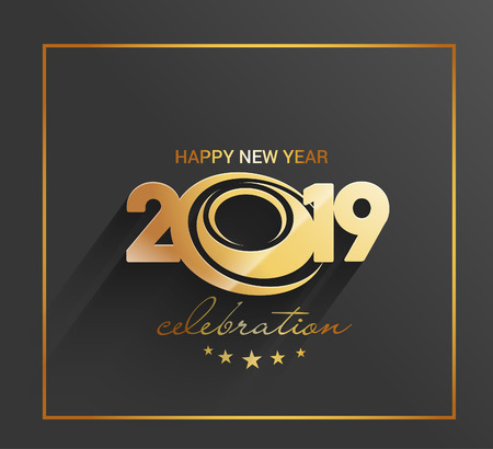 Happy New Year 2019 Golden Text Design  Patternのイラスト素材