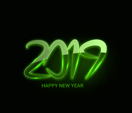 Happy New Year 2019 Glowing Text Design Patter, Vector illustration.のイラスト素材