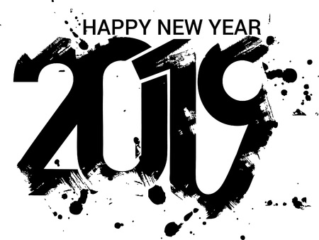 Happy New Year 2019 Text Design Patter, Vector illustration.のイラスト素材