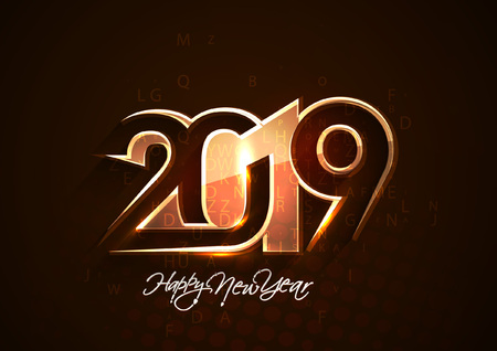 Happy New Year 2019 Text Design Patter, Vector illustration.のイラスト素材