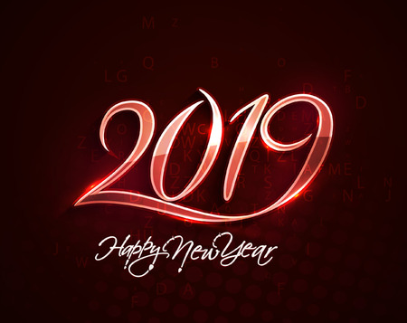 Happy New Year 2019 Text Design Patter, Vector illustration.のイラスト素材