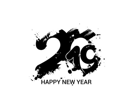 Happy New Year 2019 Text Design Patter, Vector illustration.のイラスト素材