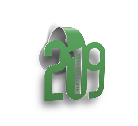 Happy New Year 2019 Text Cut Paper Design Patter, Vector illustration.のイラスト素材
