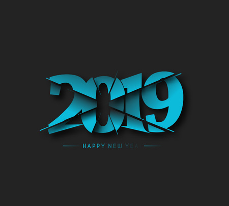 Happy New Year 2019 Text Cut Paper Design Patter, Vector illustration.のイラスト素材
