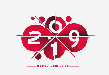 Happy New Year 2019 Text Cut Paper Design Patter, Vector illustration.のイラスト素材