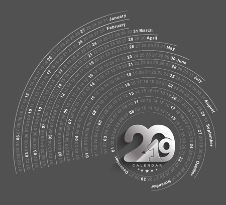 Happy new year 2019 Calendar - New Year Holiday design elements for holiday cards, calendar banner poster for decorations, Vector Illustration Background.のイラスト素材