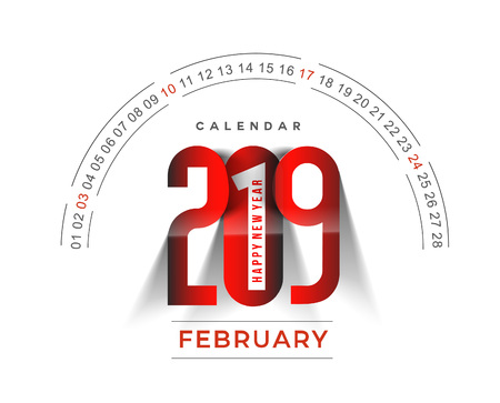Happy new year 2019 February Calendar - New Year Holiday design elements for holiday cards, calendar banner poster for decorations, Vector Illustration Background.のイラスト素材