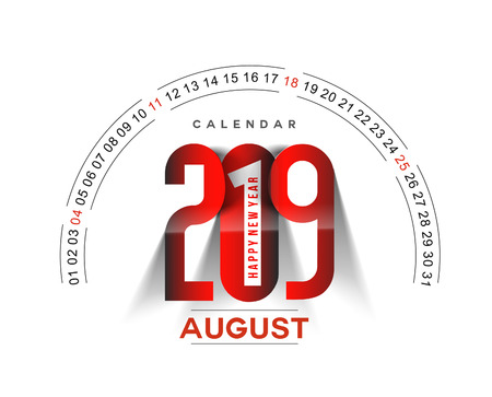 Happy new year 2019 August Calendar - New Year Holiday design elements for holiday cards, calendar banner poster for decorations, Vector Illustration Background.のイラスト素材