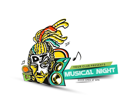 Dj man playing tunes - music themed elements to use for event poster, vector illustration.のイラスト素材