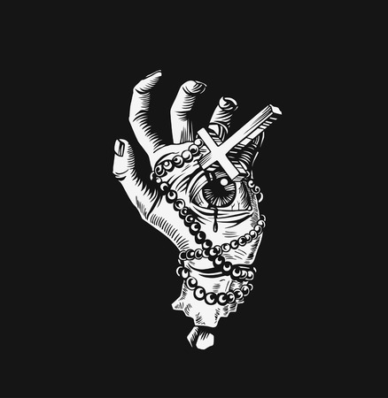 Praying hands with rosary, Hand Drawn Sketchのイラスト素材