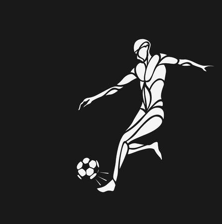 Football player kicks the ball, Hand Drawn silhouetteのイラスト素材