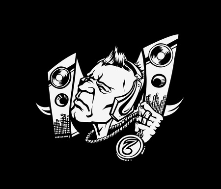 Dj man playing tunes, vector illustration.のイラスト素材