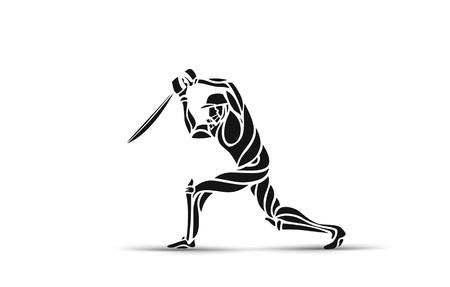 Concept of Batsman playing cricket - championship, Hand Drawn Sketch Vector illustration.のイラスト素材